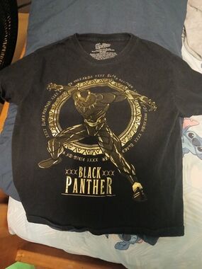 Avenger Black Short Sleeve Tee with Gold Black Panther Graphic
